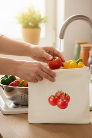 100% Cotton Reusable Vegetable Bags for Fridge | Eco-friendly Storage Bags for Kitchen Organizer | 10 Pcs | Washable Breathable Zipper Cloth Bags for Vegetables