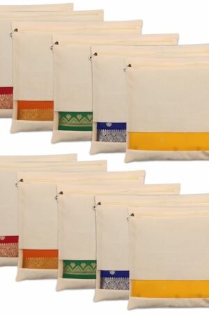 Cotton Saree Bags/Covers For Storage Set Of - 12 Big Size Single (16 X 14 Inches) With Zip Closure For Clothes Bags And Wardrobe Organizer With Transparent Mesh Window, Beige