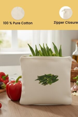 100% Cotton Reusable Vegetable Bags for Fridge | Eco-friendly Storage Bags for Kitchen Organizer | 10 Pcs | Washable Breathable Zipper Cloth Bags for Vegetables